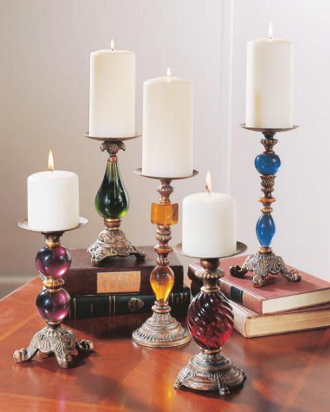 DCBK 42470 Set of 5 Jewel Tone  Cast Iron Pillar Candle Holders