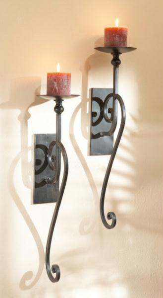 DCBK 44093 Pack of 2 Scroll Ball Stem Wall Mounted Pillar Candle Holder