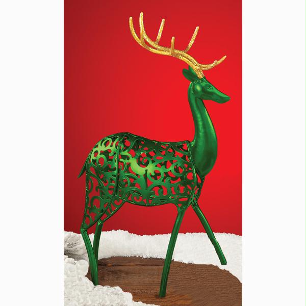 DECB DFA1559 Pack of 2 Large Green Reindeer Christmas Table Top Figures with Gol