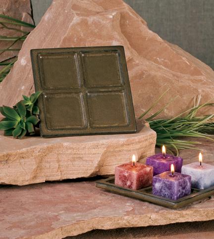 DECB NAT99100 Pack of 4 Square Bronze Ceramic Aromatherapy Candle Holders