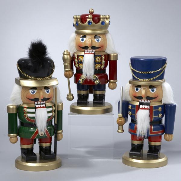 DKSA C0158 Set of 3 Wooden Chubby Soldier and King Christmas Nutcrackers 9 in.