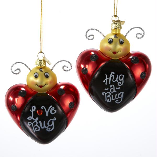DKSA C1882 Club Pack of 12 Tween Christmas Love Bug Glass Ornaments 3.5 in.