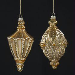DKSA C3920 Pack of 6 Ornate Glass Antique Gold Finial Christmas Ornaments 6 in.