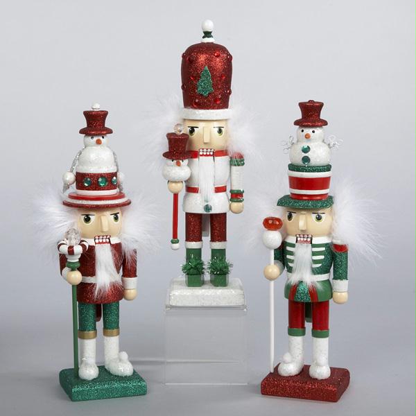 DKSA C6019 Set of 3 Hollywood Wooden Christmas Nutcrackers with Snowman Hats 15 