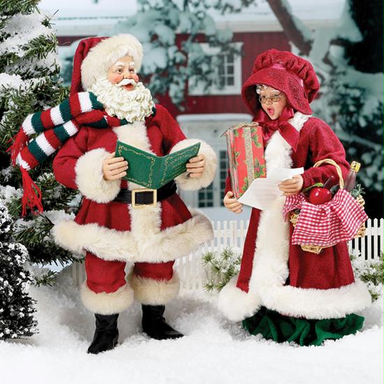 DKSA F0218 10 in. Fabriche Making Music Mr.  Mrs. Santa Claus Caroling Christmas