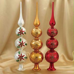 DKSA GG0371 Pack of 12 Glass Vintage Style Glitter Design Finial Christmas Tree 