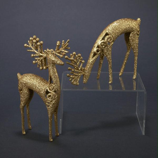 DKSA H3319 Pack of 12 Gold Glittered Reindeer Tabletop Figures 7.5 in.