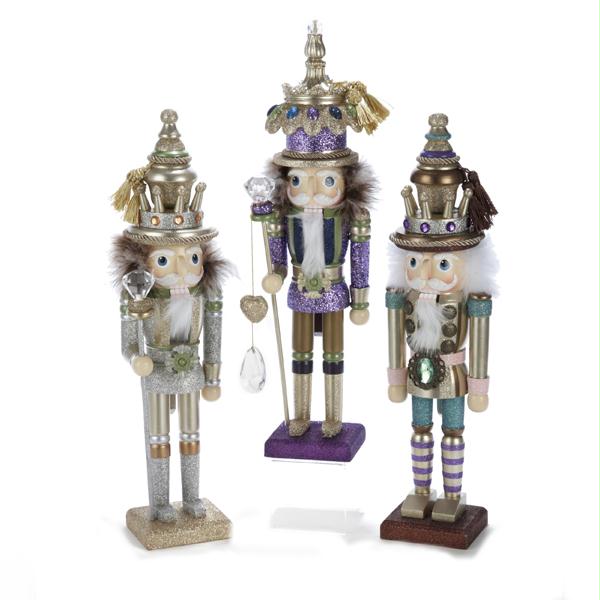 DKSA HA0017 Set of 3 Hollywood Fancy Christmas Nutcrackers GoldSilver#44; Purple