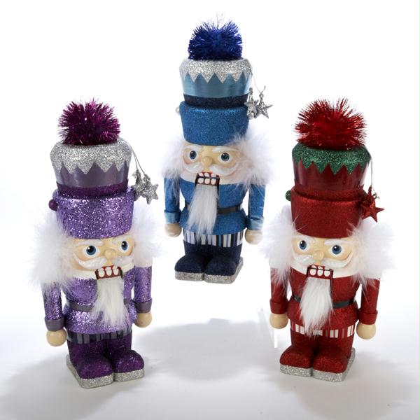 DKSA HA0024 Set of 3 Hollywood Blue#44; Red and Purple Glittered Christmas Nutcr