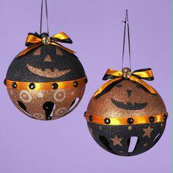 DKSA HW1192 Pack of 6 Happy Halloween Sparkly Pumpkin Jingle Bell Ornaments 6 in