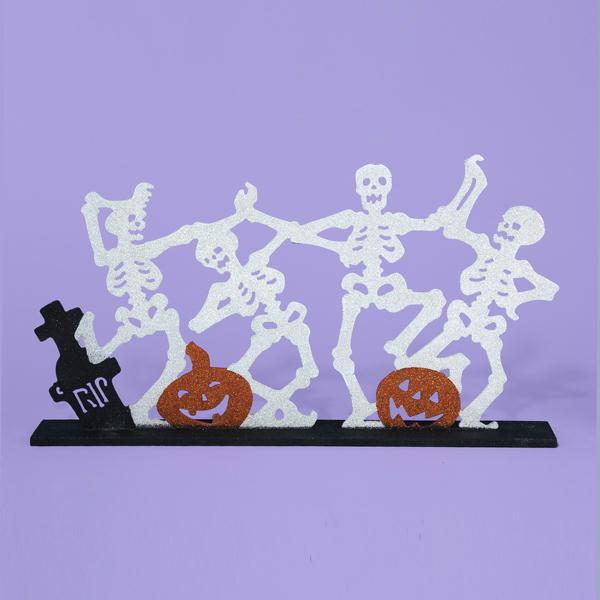 DKSA HW1338 Pack of 2 Happy Halloween Wooden Dancing Skeletons Decorative Table 