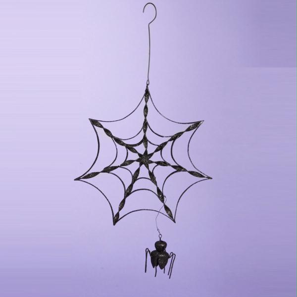 DKSA HW1364 Pack of 4 Spooky Halloween Metal Cobweb Ornaments with Spider