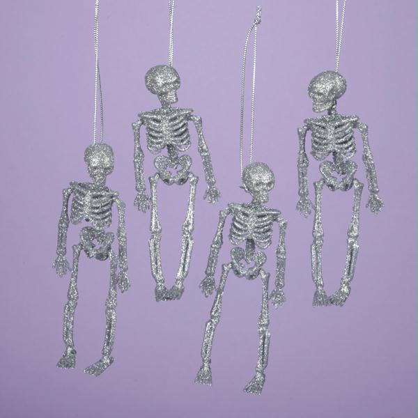 DKSA HW1383 Club Pack of 12 Spooky Halloween Glitter Skeleton Ornaments