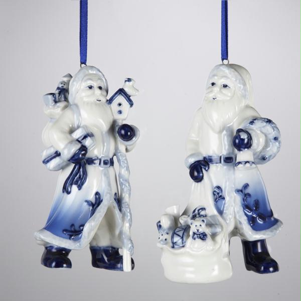 DKSA J0941 Pack of 6 Blue China Santa Claus Christmas Ornaments