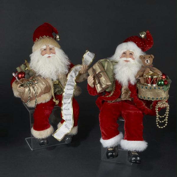 DKSA J5922 Set of 2 Red and Gold Sitting Santa Claus with Gifts Christmas Figure