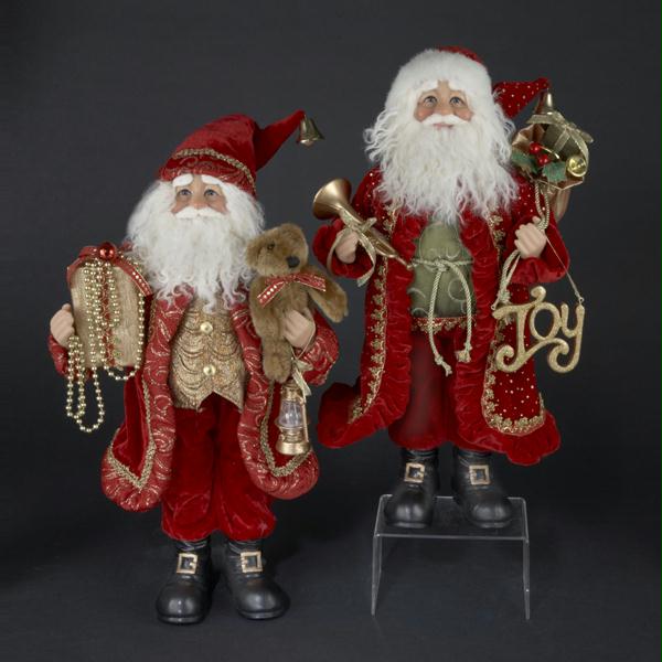 DKSA J5927 Set of 2 Standing Santa Claus with Joy Sign  Teddy Bear Christmas Fig
