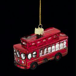 DKSA NB0033 Pack of 8 Glass Blown Red Trolley Cars Christmas Ornaments 3.75 in.