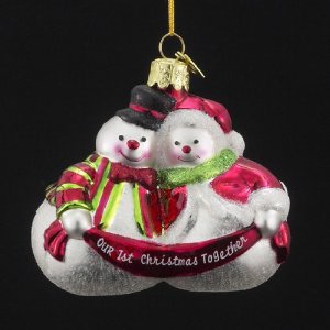 DKSA NB0245 Pack of 8 Our 1st Christmas Together Snowman Hand Blown Glass Orname