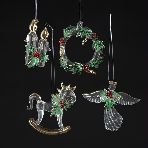 DKSA W2441 Pack of 12 Holly Design Angel#44; Candle#44; Wreath  Horse Glass Christmas Ornaments
