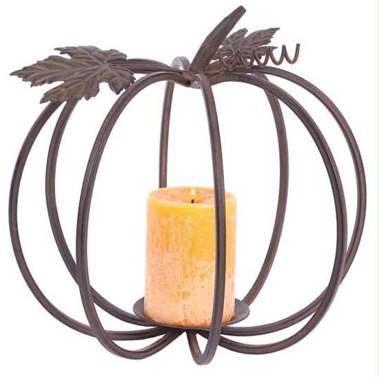 DMEL 32440 Pack of 2 Fall Harvest Brown Rustic Metal Pumpkin Pillar Candle Holde