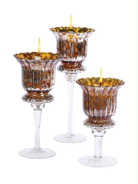 DMEL 33114 Set of 3 Cognac Library Gold Glass Christmas Votive Candle Holders 8 