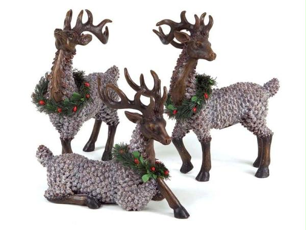 DMEL 36542 Set of 3 Natures Glow Pine Cone Reindeer Christmas Figures 12 in.