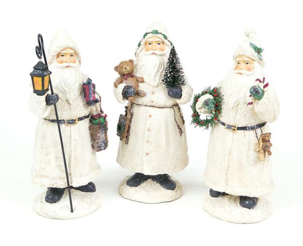 DMEL 40560 Set of 3 Modern Lodge White Stone Santa Claus Christmas Figures 13 in