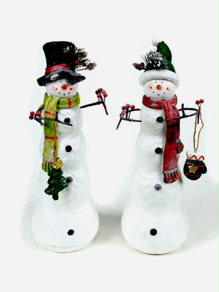 DMEL 40582 Set of 2 Christmas Whismy Snowman Figures with Hanging BaubleTrinkets