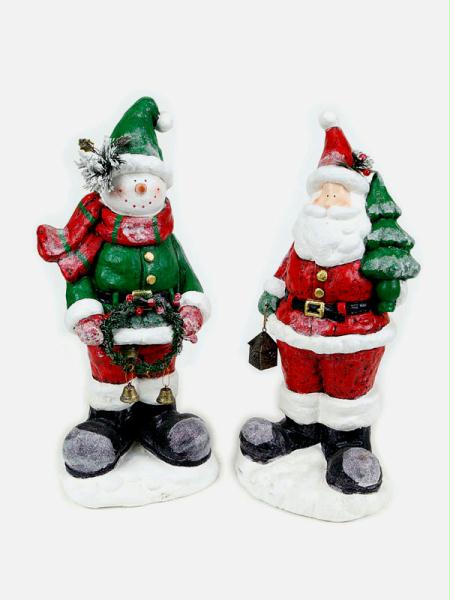 DMEL 40584 Set of 2 Christmas Whimsy Santa Claus and Snowman Decorative Figures 