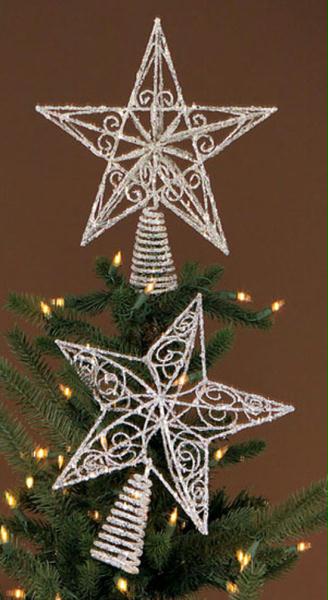 DMEL 41144 Pack of 4 Snow Drift Glitter Star Metal Christmas Tree Toppers 12 in.