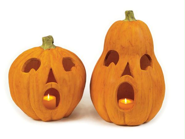 DMEL 41164 Set of 2 Halloween Orange Jack O Lantern Pumpkin Candle Holders 20 in
