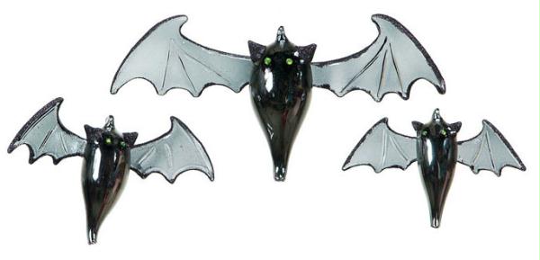 DMEL 41193 Club Pack of 12 Haunted Halloween Glass Black Bat Ornaments 9 in.