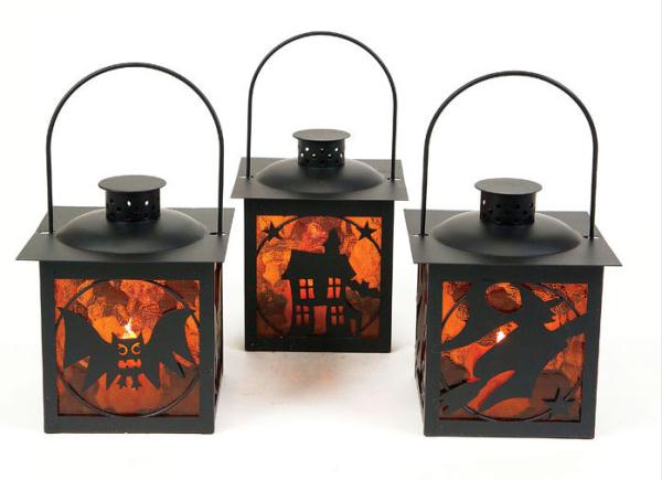 DMEL 41316 Pack of 6 Halloween Black Iron  Orange Glass Decorative Candle Lanter