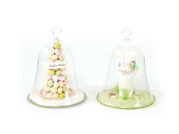 DMEL 42360 Pack of 4 Easter Egg  Bunny Glass Dome Springtime Table Top Decoratio