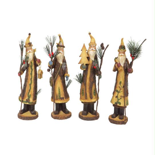 DMEL 44657 Set of 4 Modern Lodge Rustic Wood Grain Santa Claus Christmas Figures