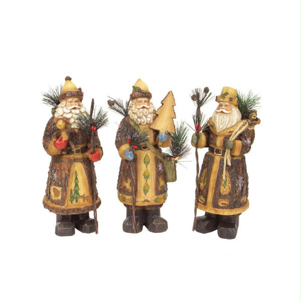 DMEL 44658 Set of 3 Modern Lodge Rustic Wood Grain Santa Claus Christmas Figures