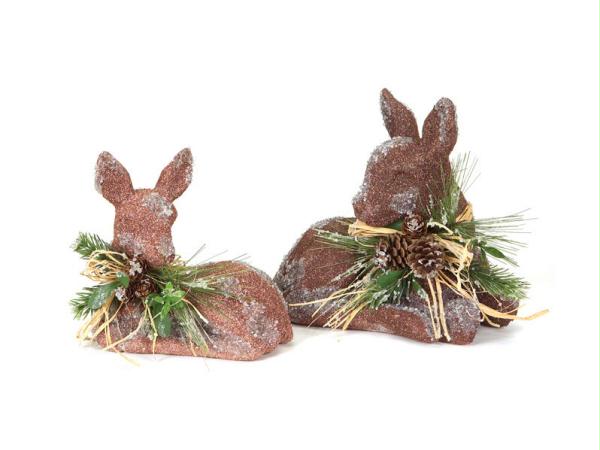 DMEL 45094 Pack of 4 Natures Glow Iced Reindeer Chrismtas Figurines with Pine Co