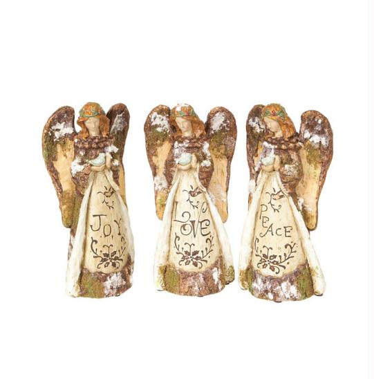 DMEL 45184 Set of 3 Modern Lodge Peace#44; Joy and Love Mossy Angel Figures with