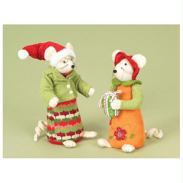 DMEL 45190 Pack of 4 Fabric Mice with Santa Hat and Gift Christmas Figures 10 in