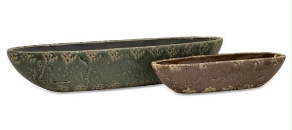 IMAX 170052 Set of 2 Weathered Crackle Finish Green and Mauve Boat Shaped Garden Planters