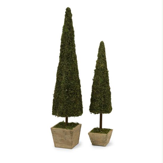 IMAX 291182 Set of 2 Artificial Mossy Green Conical Topiaries in Planters Pots 3