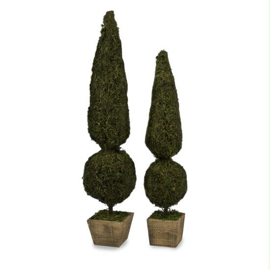 IMAX 291212 Set of 2 Artificial Mossy Green Spherical Topiaries in Planters Pots