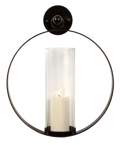 IMAX 56085 19 in. Modern RingShaped Glass Wall Pillar Candle Holder