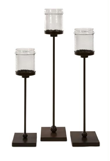 IMAX 69983 Set of 3 Modern Jar Style Floor Pillar Candle Holders on Iron Bases 4