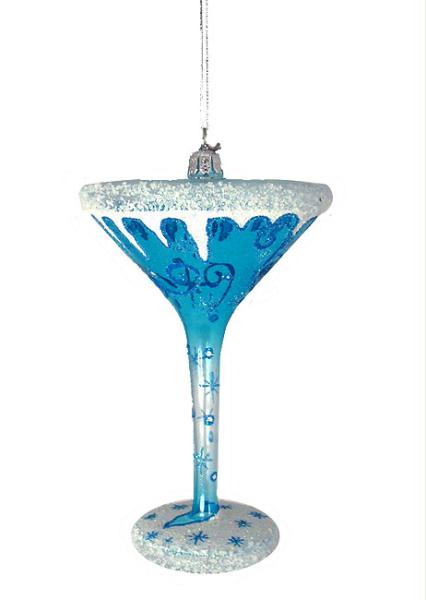 KSA C4105 ICE Happy Hour Mouth Blown Glass Snowflake Martini Christmas Ornament 