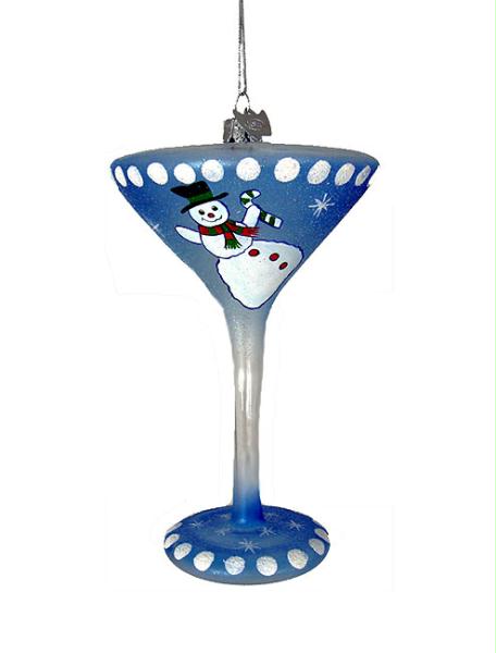 KSA C4105 SNOWMAN Happy Hour Mouth Blown Glass Snowman Martini Christmas Ornamen