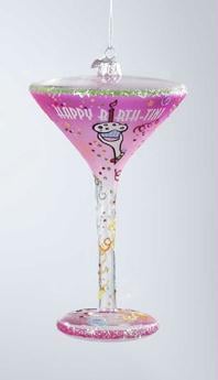 KSA C4113 BIRTHTINI Happy Hour Blown Glass Happy BirthTini Martini Cocktail Chri