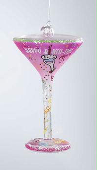 KSA C4115 BIRTHTINI Happy Hour Blown Glass Happy BirthTini Martini Cocktail Chri