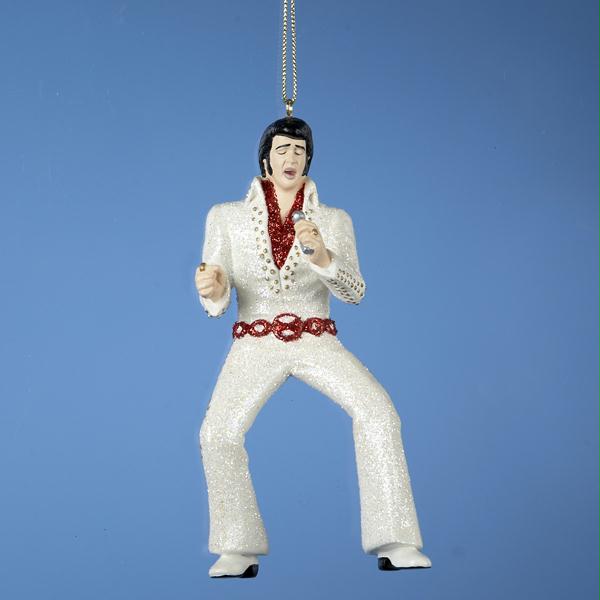 KSA EP2102 Singing Elvis Presley I Got Lucky Glitter Christmas Ornament 4.5 in.
