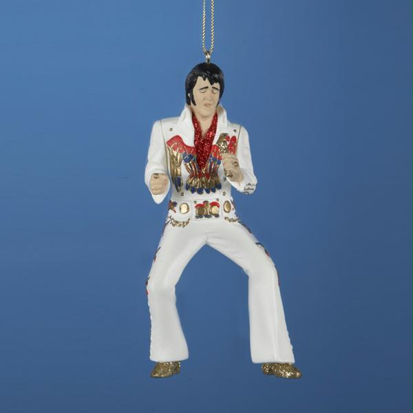 KSA EP2111 4.75 in. Elvis Presley in White Eagle Jumpsuit Christmas Ornament